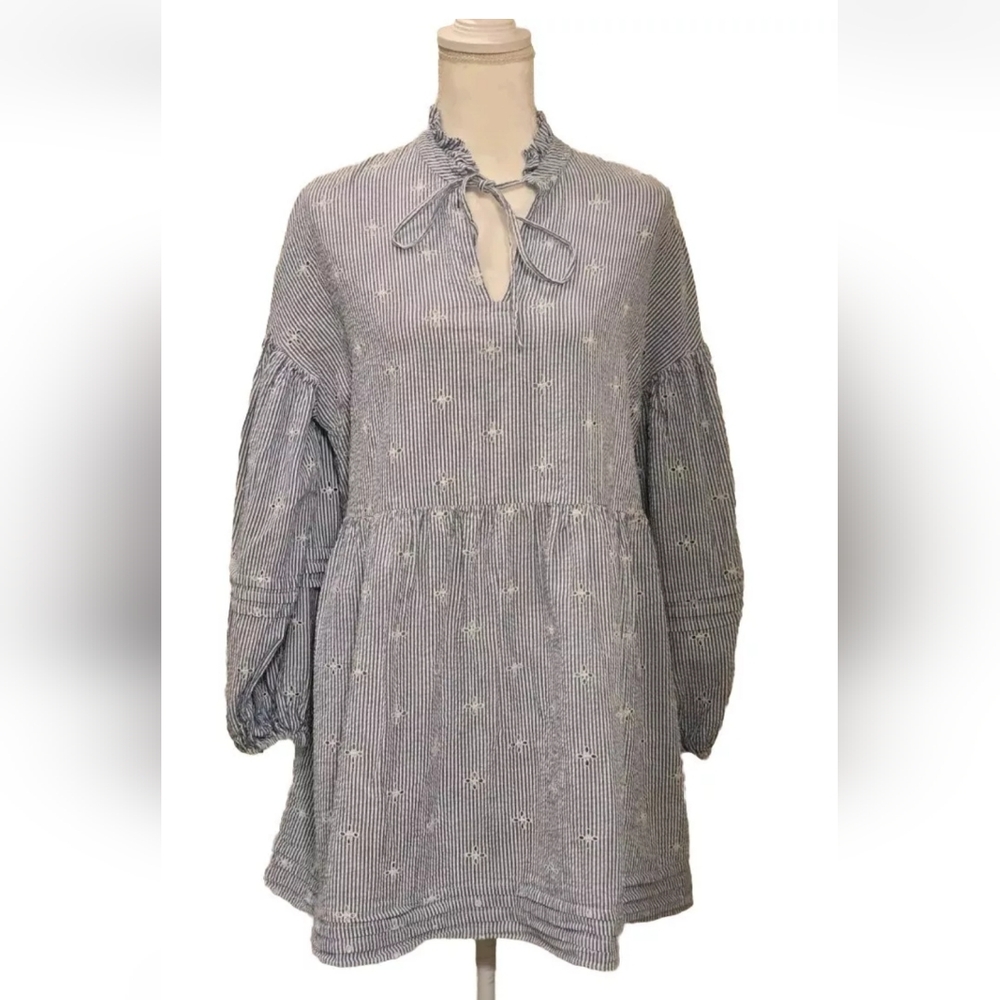 100% Cotton Asos Design Pinstripe Oversized Lagenlook Swing Dress 3/4 Sleeve 6